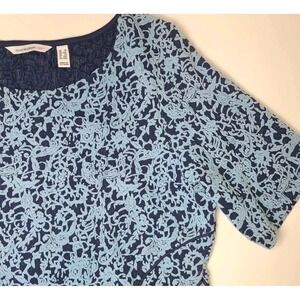 Isaac Mizrahi XL Blue Paisley Print Midi Dress Short Sleeve Stretch Textured EUC